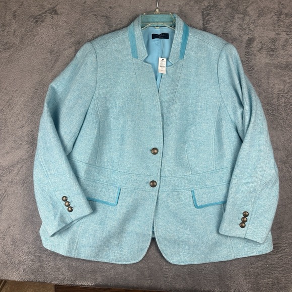 NWT Talbots Herringbone Blazer Jacket Wool Blend Lined Plus 22W Turquoise White - Picture 13 of 13